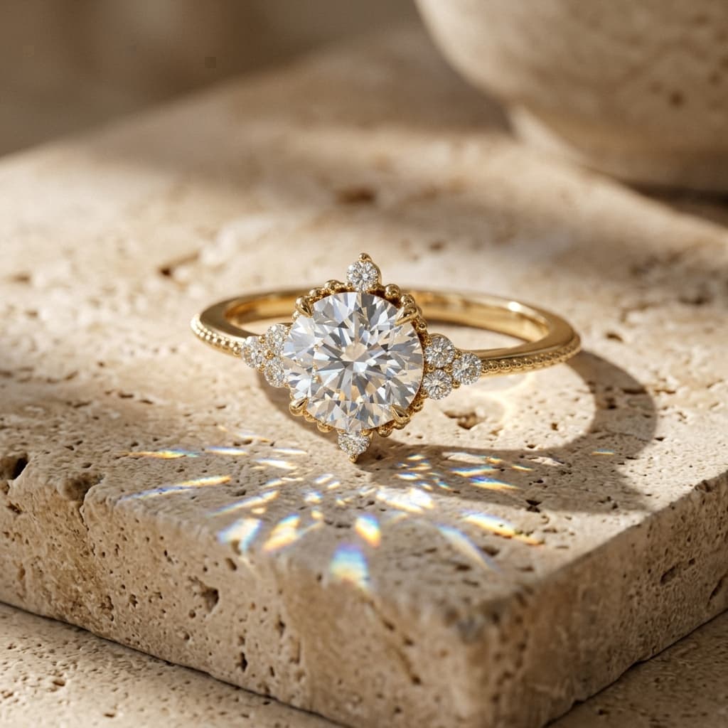 AI generated ring on natural travertine stone