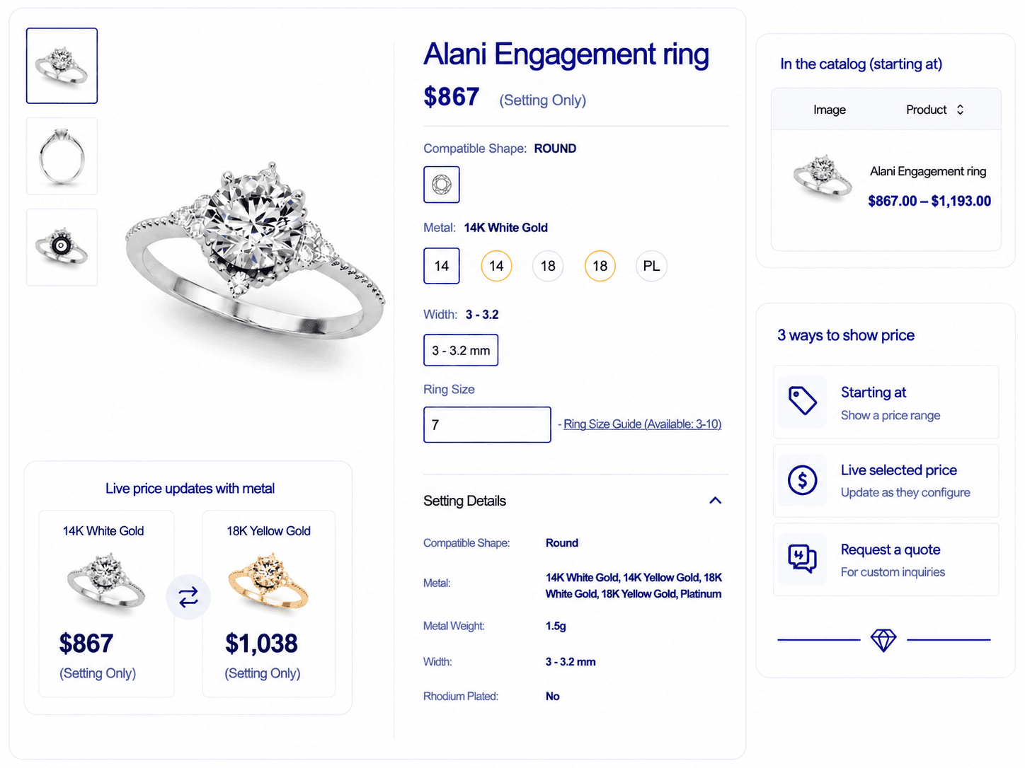 Customer-facing pricing display mode settings
