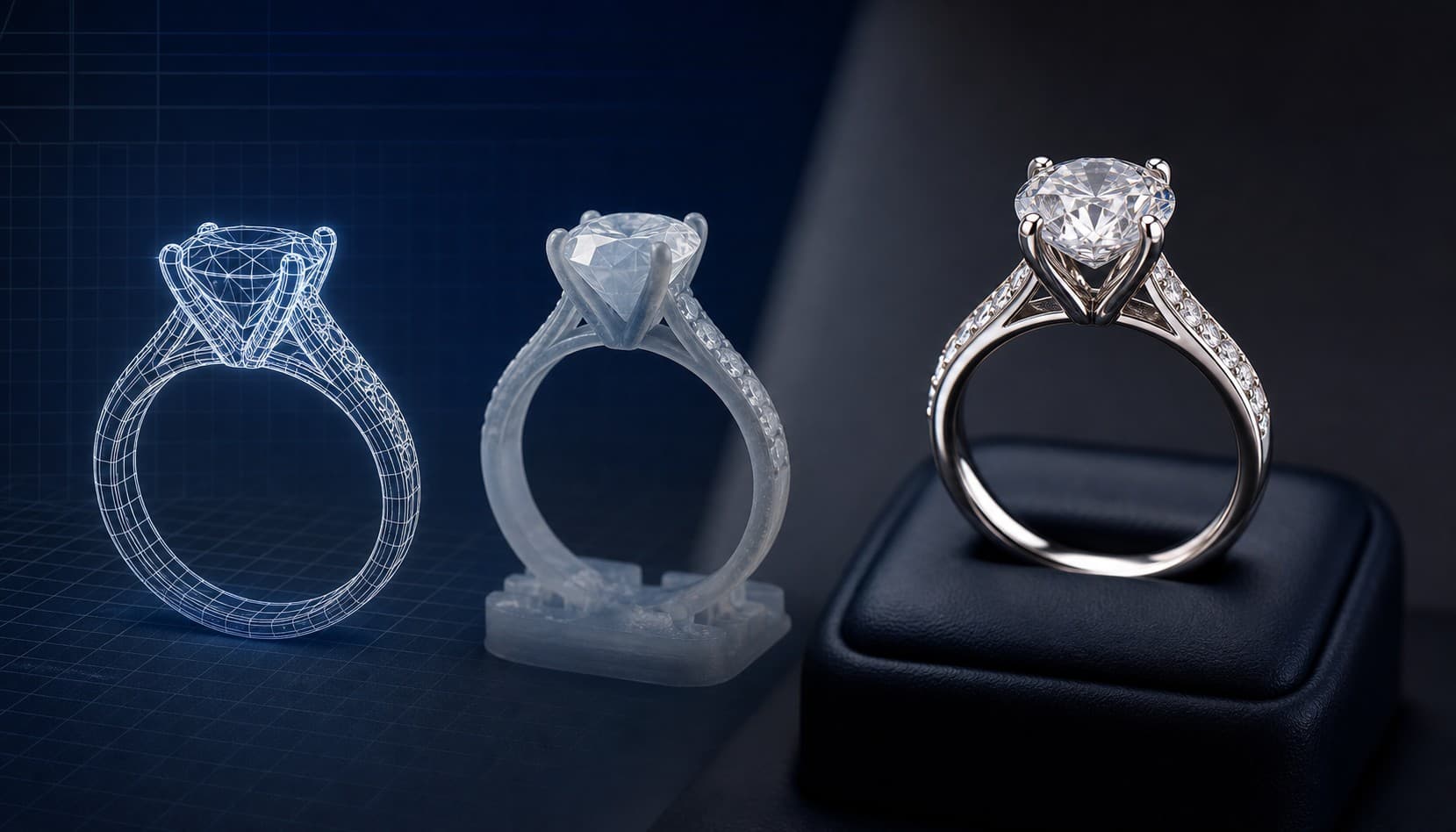 Modern jewelry CAD and retail commerce inspired visual composition